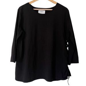 ba&sh Lady TShirt Solid Black Crew Neck Long Sleeves Lace Up Rivets Size 3 US 10